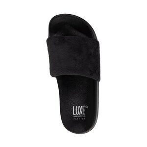 Luxe Fashion Classic Faux Sheepskin Women Slides | 1-Piece | Black